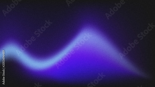 Abstract grainy gradient background with wavy purple and blue light on black, retro 90s vapor wave aesthetic, textured noisy dark backdrop.