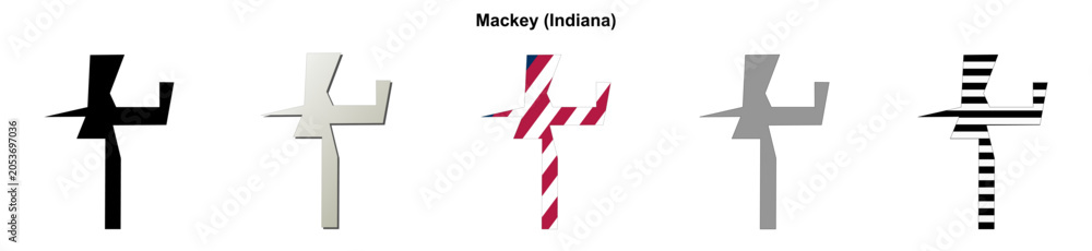 Obraz premium Mackey (Indiana) blank outline map set