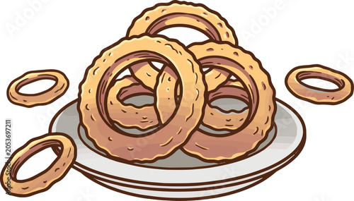Crispy onion rings vector illustration