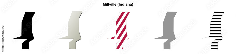 Obraz premium Millville (Indiana) blank outline map set