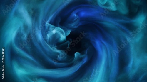 Abstract Swirling Blue and Teal Cosmic Smoke Fluid Dynamics Around a Dark Central Void
