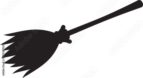 Black broom icon, broomstick silhouette, witch broom, Halloween symbol, vector illustration
