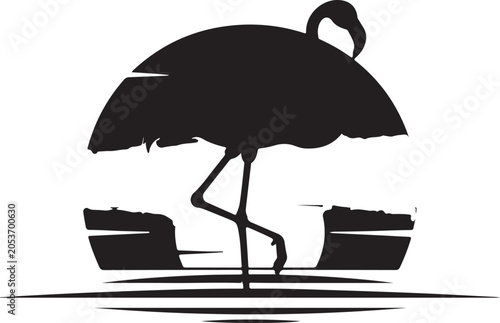 Flamingo, umbrella, silhouette, vector icon, tropical bird, summer symbol
