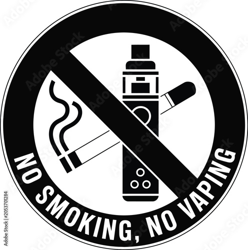 No smoking, and no vaping icon, prohibition symbols for public health safety regulations and smoke free environments