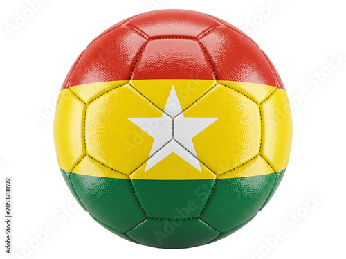 Soccer Ball with Glossy Leather Texture in Red Yellow and Green with a White Star Emblem, Isolated on White Background