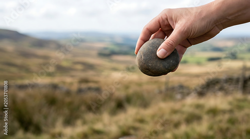 Hand holding river stone isolated on a clean white background