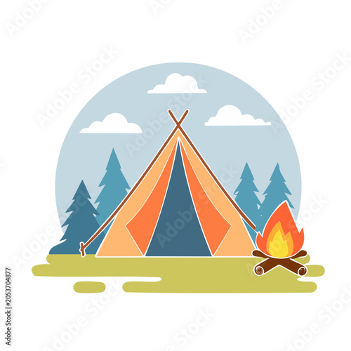 Camping Scene Illustration in Flat Design