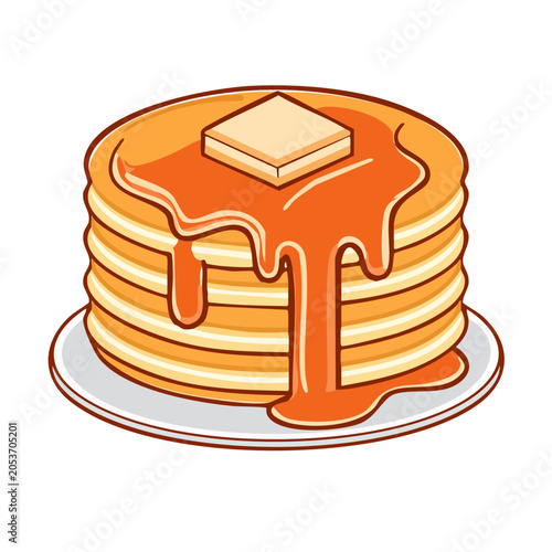 Cartoon stack of pancakes with butter and syrup