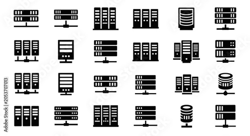 Server Rack Icons Set, Data Center Equipment, Network Hardware