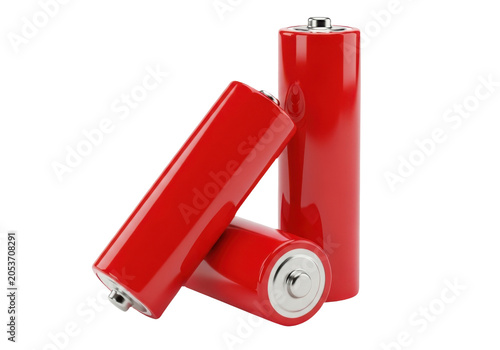 Three red aa batteries isolated on transparent background