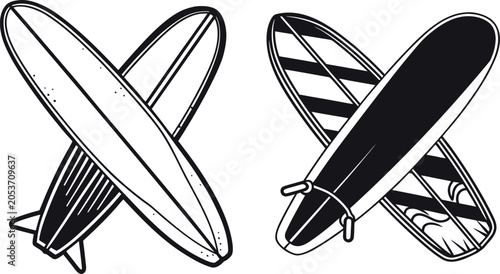 Surfboard Vector Illustration Set – Surfing Board Line Art Collection
