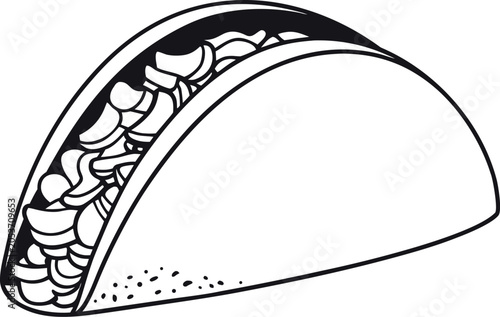 Taco Vector Illustration – Mexican Street Food Line Art Icon