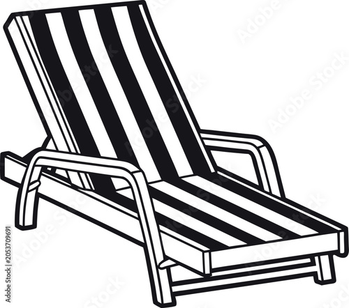 Beach Lounge Chair Vector Illustration – Summer Vacation Sun Lounger Line Art Icon