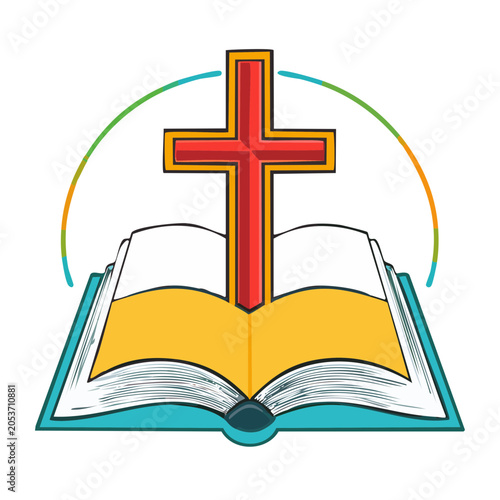 Christian Cross and Open Bible Illustration