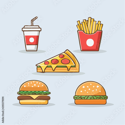 Fast Food Icons: Pizza, Burger, Fries, and Drink