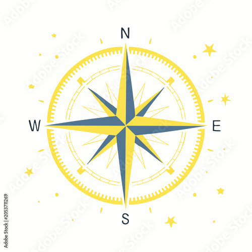 Stylized Compass Rose with Stars