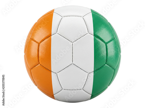 Soccer Ball Close-Up with Textured Leather Surface and Tri-Color Paneling in Orange, White and Green for Sports Training