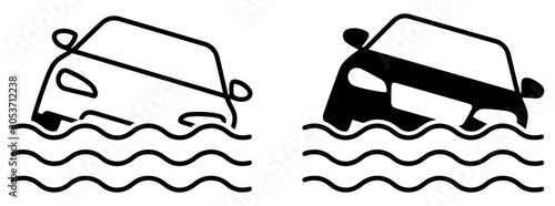flooded car disaster warning icon
