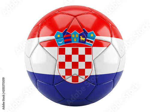 Croatian Flag Soccer Ball with Coat of Arms on White Background Featuring Red, Blue, Sports with Football and National Emblem Elements for Croatia