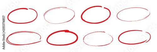 Konstfotografi Red line brush oval vector collection, bold hand painted ellipse strokes and circular ink marks in rough expressive style