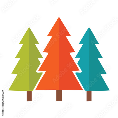 Flat design icon of three colorful pine trees