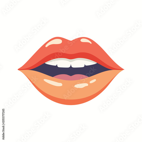 Illustration of Red Lips with Open Mouth and White Teeth