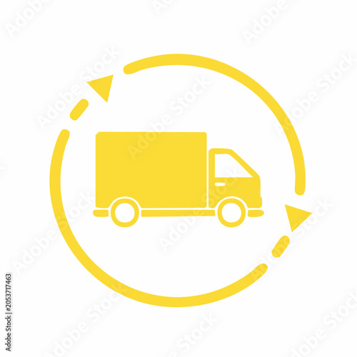 Yellow delivery truck icon with circular arrows