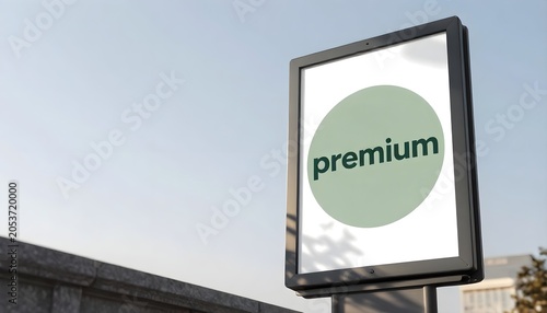 Outdoor billboard mockup featuring a minimalist design with the word 'premium' against a clear sky.