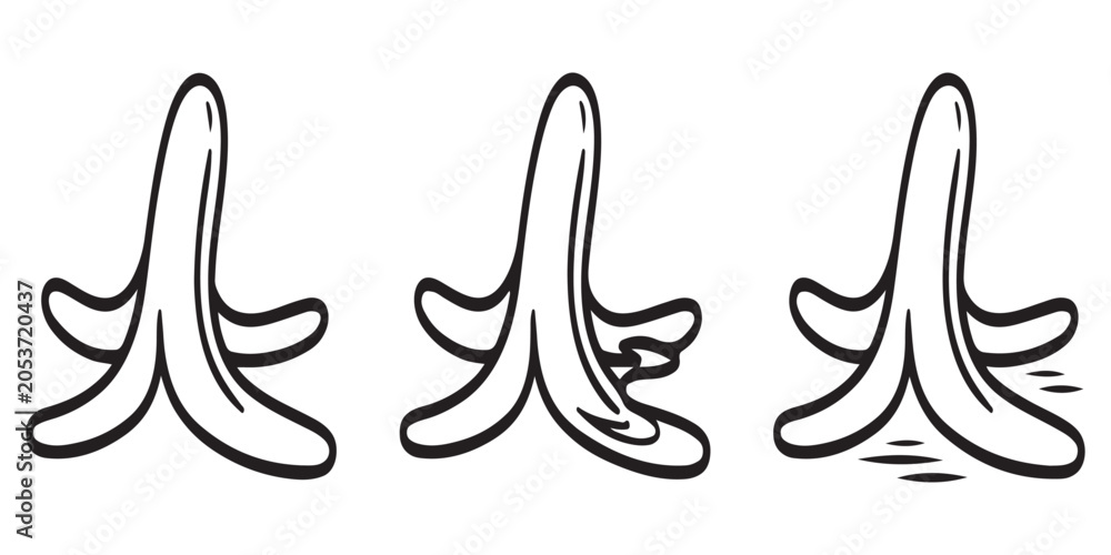 Obraz premium Three banana peels shown in detailed outline drawing for graphic design and illustrations.