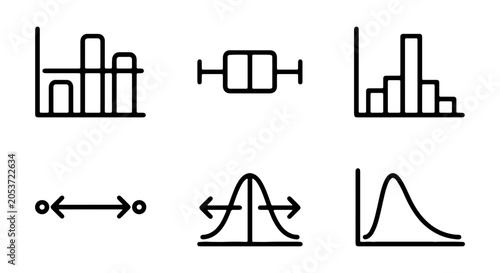 Fotografi Statistical Data Icons: Histograms, Box Plots, Bell Curves, Distribution Charts