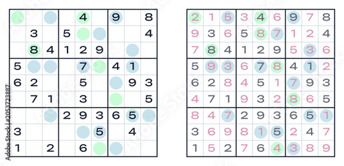Obraz na płótnie Odd-Even Sudoku vector puzzle medium difficulty with solution in grid format
