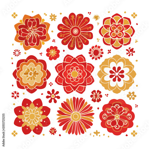 Red and yellow floral pattern illustration