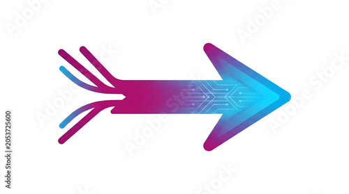 Colorful arrow with circuit board design on white background