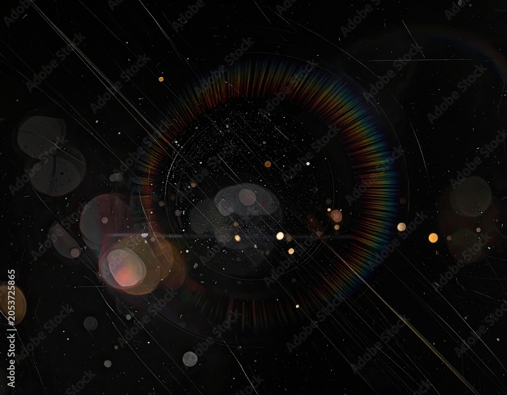Fototapeta premium Dark abstract with lens flare, bokeh, and light streaks