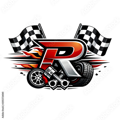 Racing letter R T shirt design vector illustration.