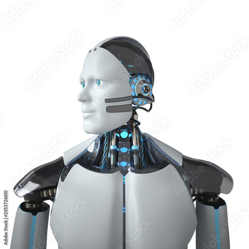 White Humanoid Robot. Transparent 3d illustration.
