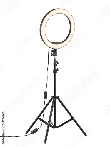 Ring Light on Black Tripod Stand with Power Cord, Studio Lighting Accessory for Photography and Video Recording