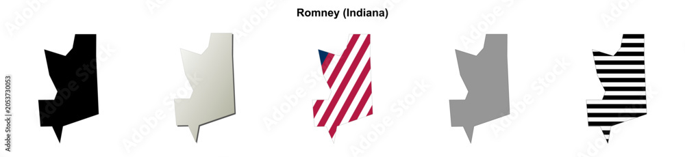 Fototapeta premium Romney (Indiana) blank outline map set