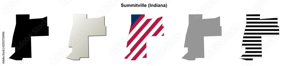 Obraz premium Summitville (Indiana) blank outline map set