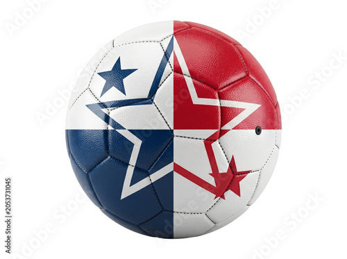 Soccer Ball, White with Blue, White, and Red Star Design, Divided Colors Featuring Football, Sport, Game with Competition and Athletic Elements