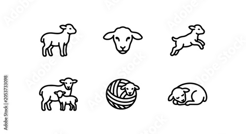 Obraz na plátně Cute Sheep Icons Set, Farm Animal Vector Graphics, Livestock & Wool Illustration