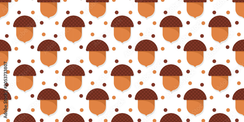 Fototapeta premium Autumn oak nut repeating pattern for wrapping paper and backgrounds. Acorn pattern