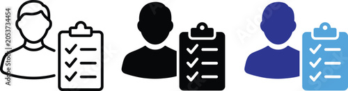 User Profile Checklist Icon Set Person With Document List Vector Illustration Line Art Design