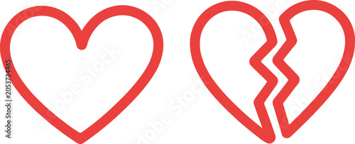 Фотография Broken and whole red heart icon pair showing love and heartbreak
