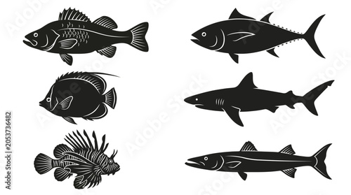 Tableau sur toile Fish Icons Collection – Shark, Swordfish, Clownfish & More