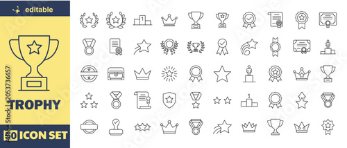 Quadro su tela Trophy Editable Stroke Line Icon Set – Award, Achievement, Winner, Medal and Rec
