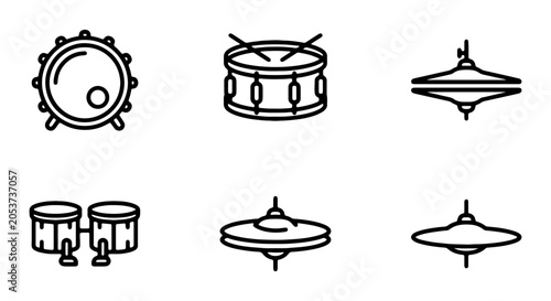 Quadro em tela Drum Set Icons, Percussion Instruments, Music Equipment, Vector Graphics