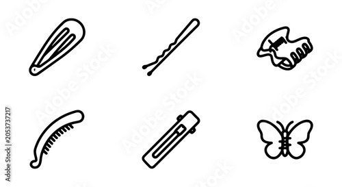 Φωτογραφία Hair Accessories Vector Icons: Clips, Barrettes, Bobby Pins, Butterfly Clamps, H