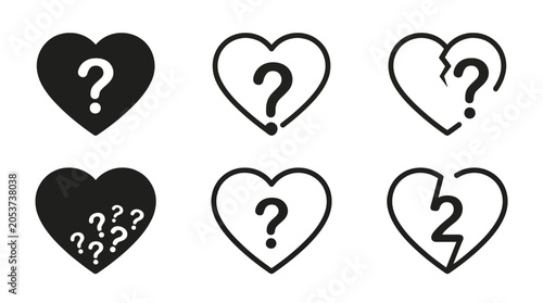 Tableau sur toile Heart Icons – Question Marks & Broken Love Symbols