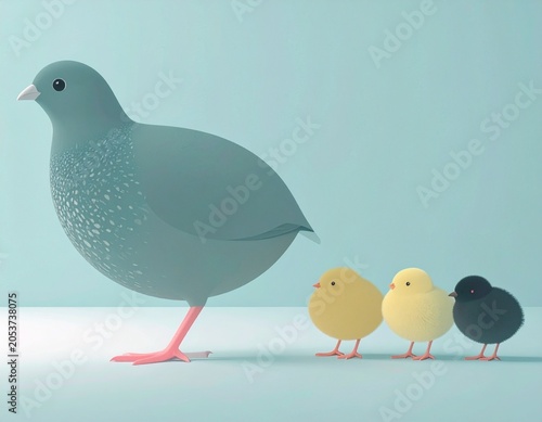 Quail together with some chicks